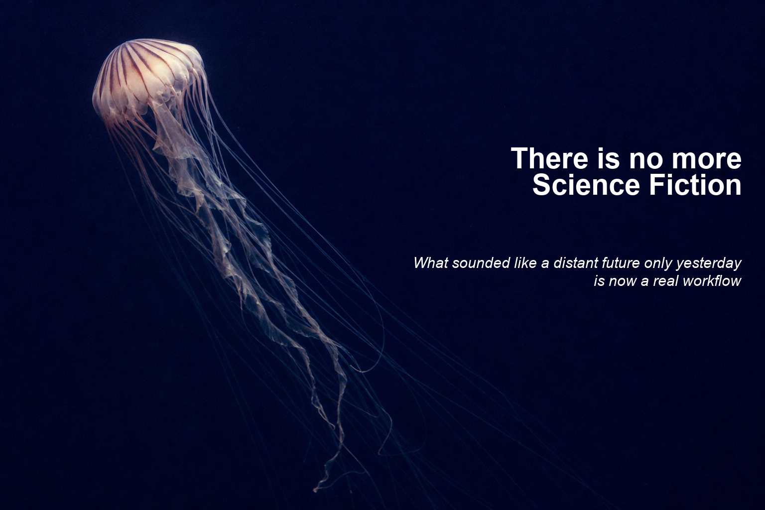 Sea nettle against a dark blue background with the title “There is no more Science Fiction” and an English subtitle.